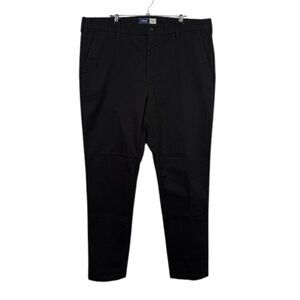 IZOD Slim Fit Black Chino Trousers Flat Front Pockets Casual Size 36x32